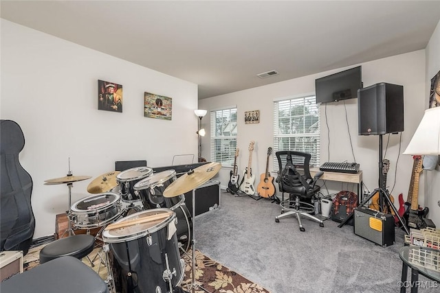 carpeted home office with visible vents