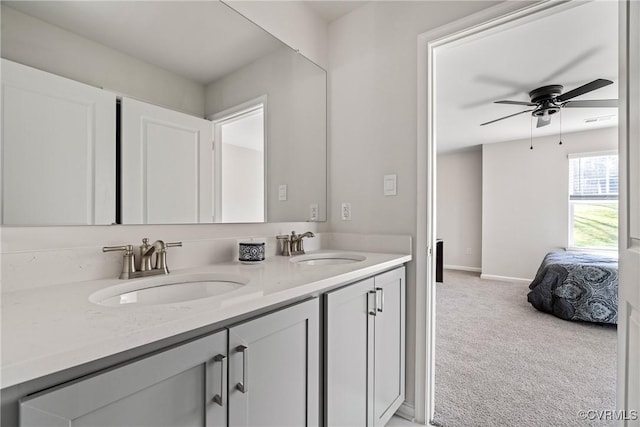 bathroom with vanity and ceiling fan