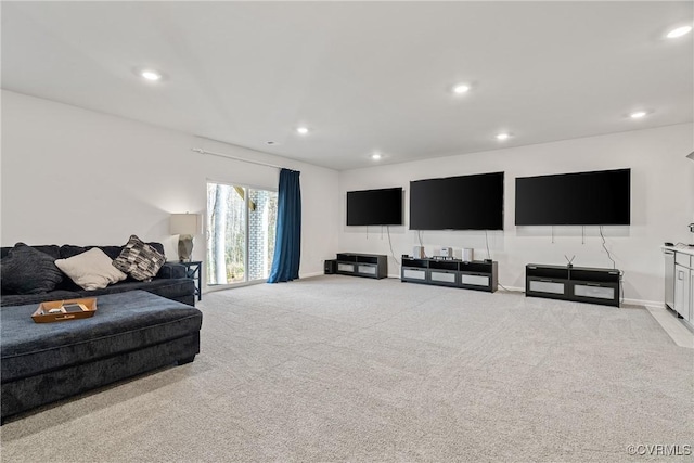 living room featuring light carpet