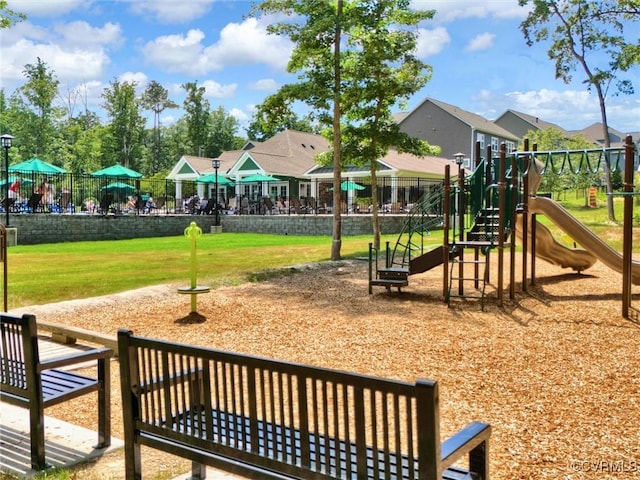 view of jungle gym with a yard