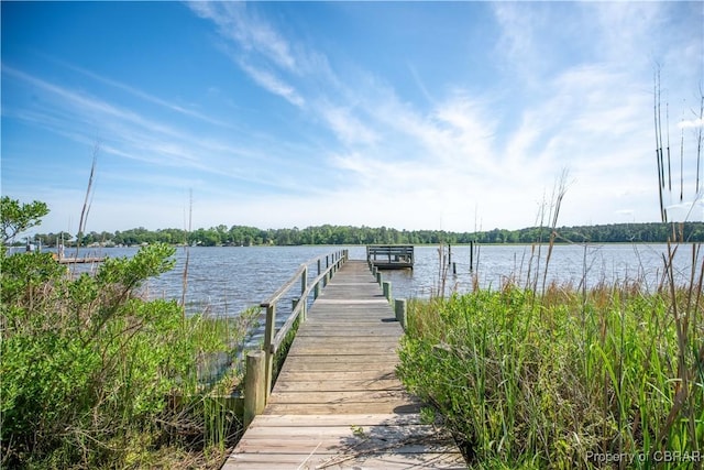 dock area featuring a water view