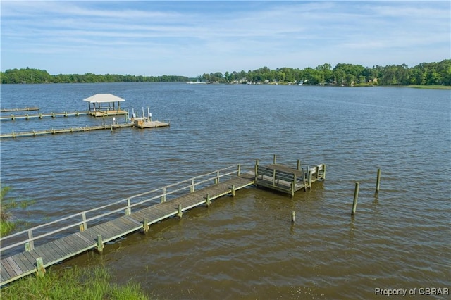 view of dock featuring a water view