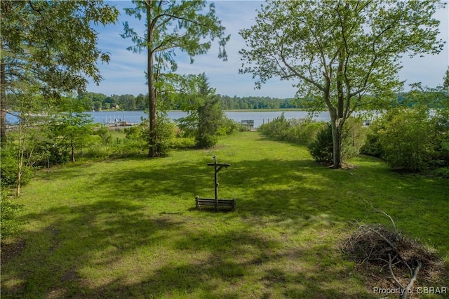 view of yard with a water view