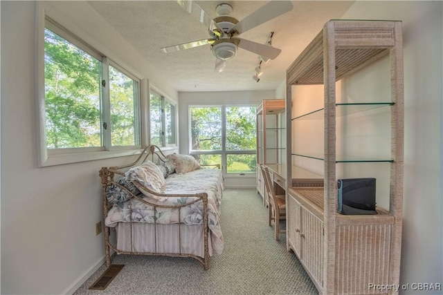 sunroom / solarium featuring ceiling fan