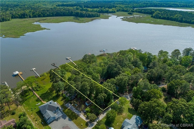 drone / aerial view featuring a water view