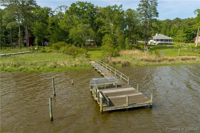 view of dock with a water view