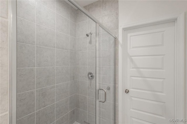 bathroom featuring a shower with shower door