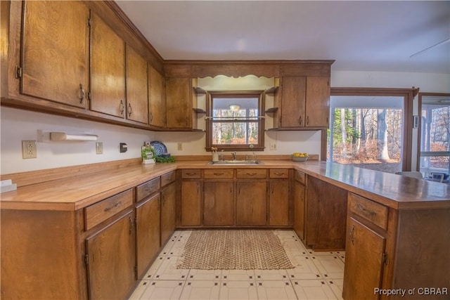 kitchen featuring kitchen peninsula and sink