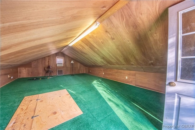 additional living space featuring carpet floors and vaulted ceiling