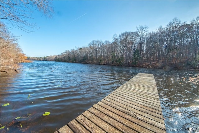 view of dock featuring a water view