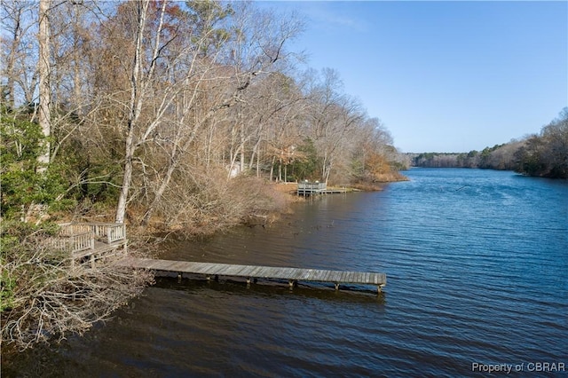 view of dock featuring a water view