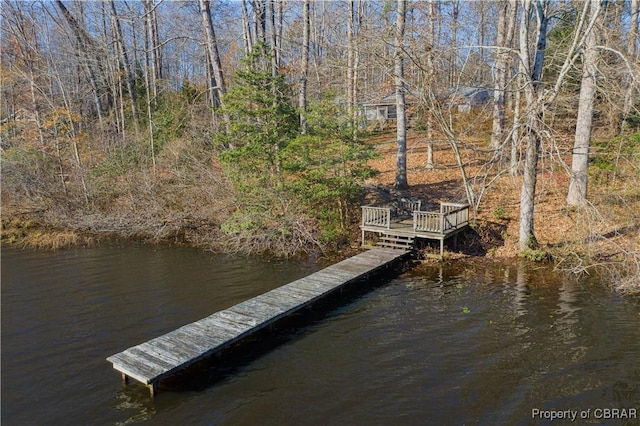 view of dock with a water view