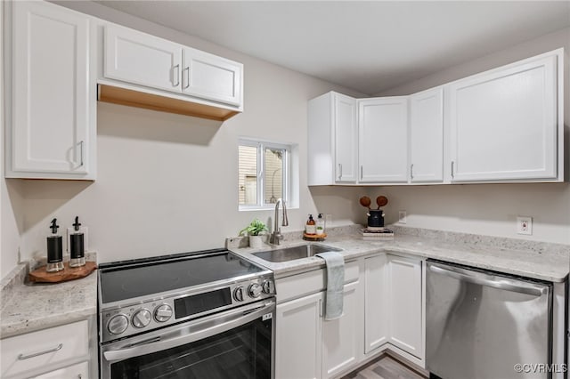 kitchen with white cabinetry, sink, and appliances with stainless steel finishes