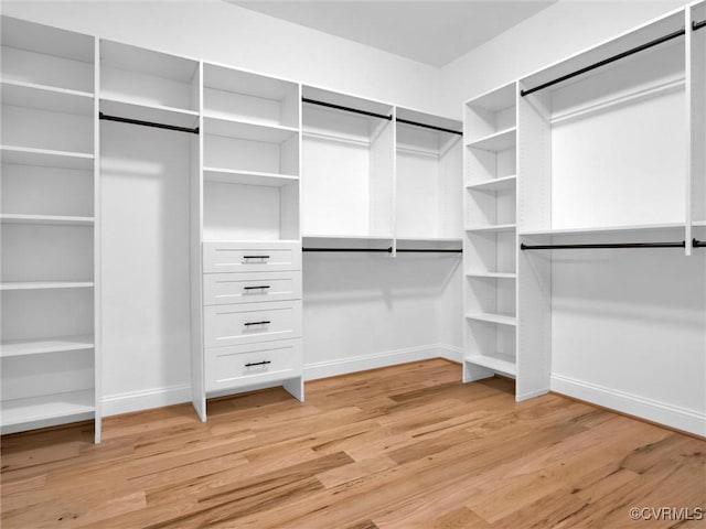 walk in closet with light wood-type flooring