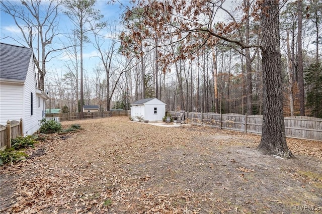 view of yard featuring a storage unit