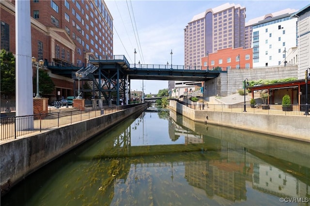 view of dock with a water view