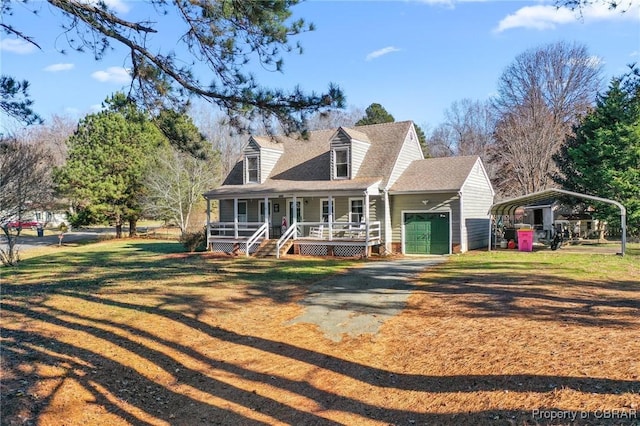 new england style home featuring a carport and covered porch