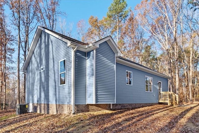 view of property exterior featuring central AC unit