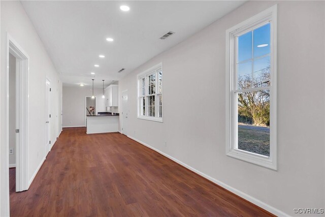 unfurnished living room featuring dark hardwood / wood-style floors