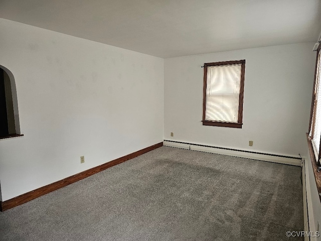 unfurnished room featuring a baseboard radiator