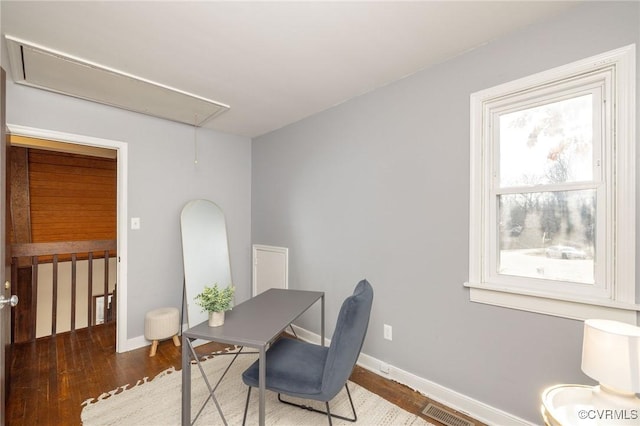 office area with dark hardwood / wood-style flooring