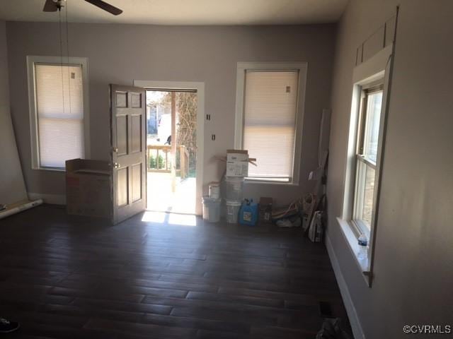 interior space featuring dark hardwood / wood-style floors and ceiling fan