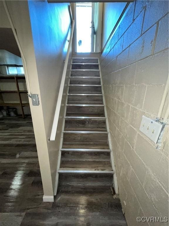 stairway with wood-type flooring