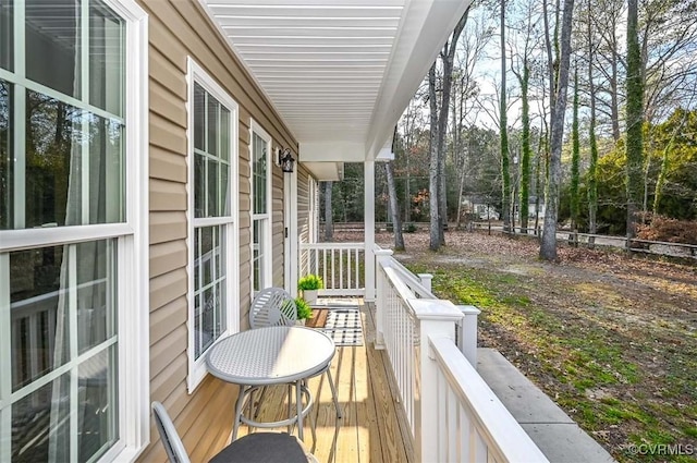 wooden balcony with a deck