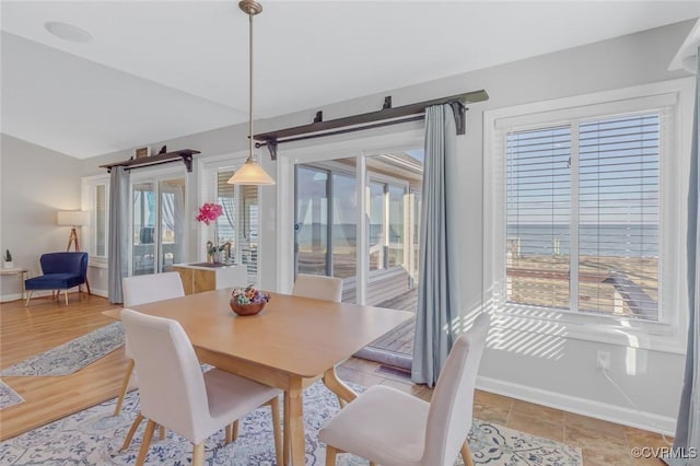 dining room with a healthy amount of sunlight and vaulted ceiling