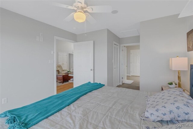 bedroom with a closet and ceiling fan