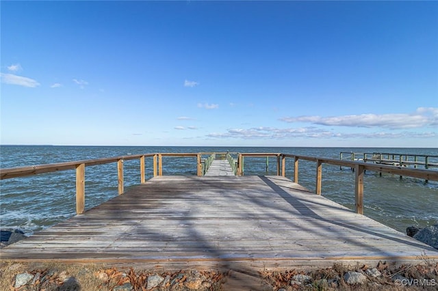 dock area featuring a water view