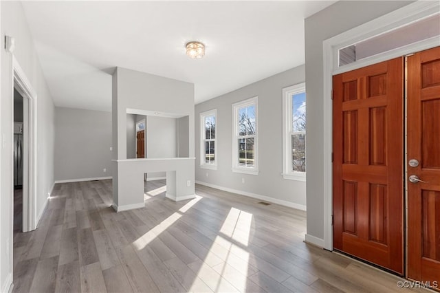 foyer entrance with light hardwood / wood-style flooring