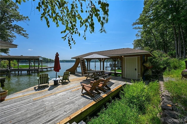 view of dock with a water view