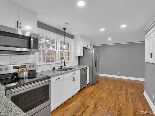 kitchen featuring white cabinets, sink, and appliances with stainless steel finishes