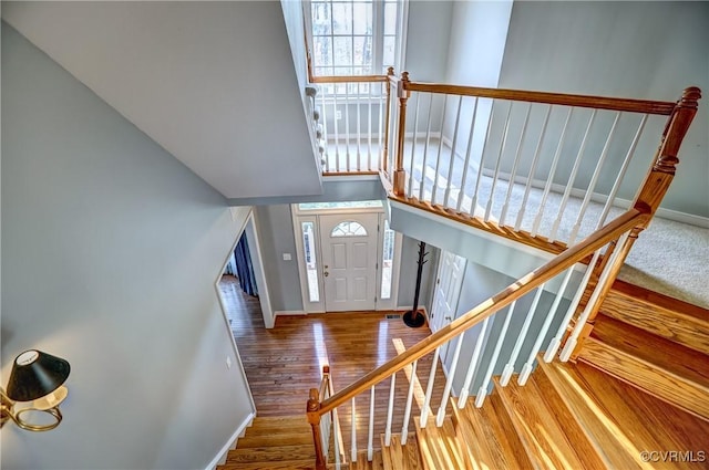 entryway with plenty of natural light and hardwood / wood-style flooring