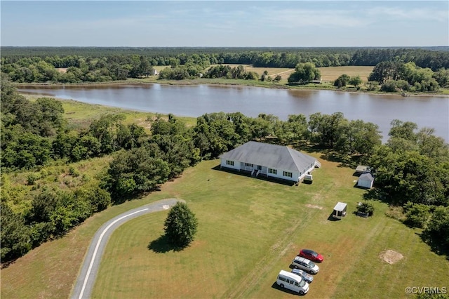 aerial view featuring a water view