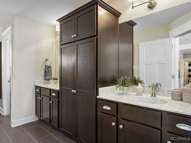 bathroom with vanity and tile patterned flooring