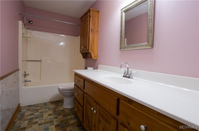 full bathroom with vanity, toilet, and shower / washtub combination