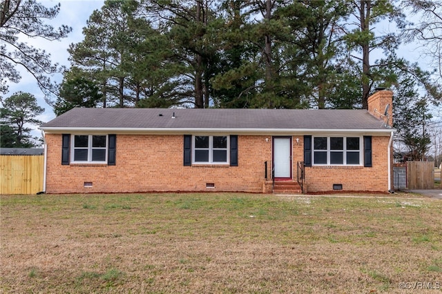 single story home with a front yard