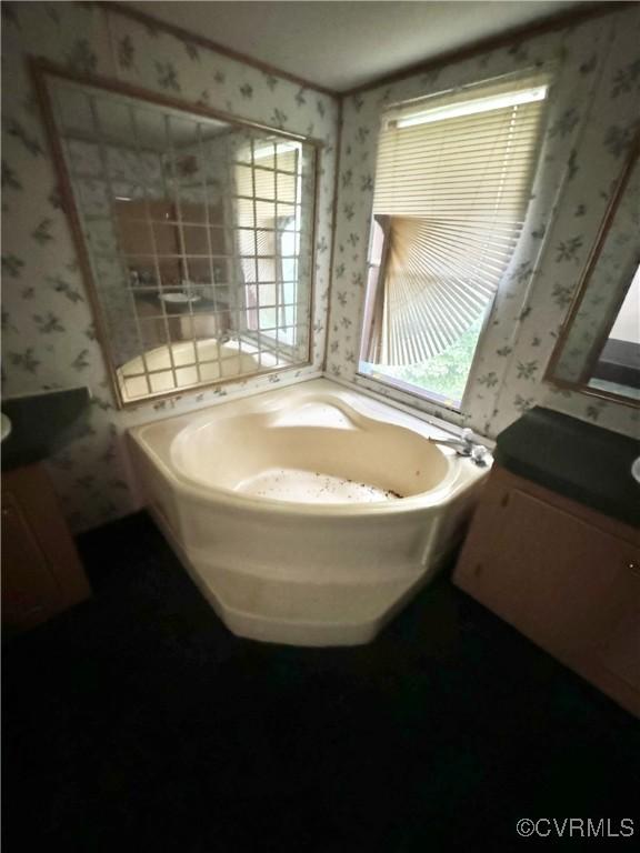 bathroom featuring vanity and a bathing tub