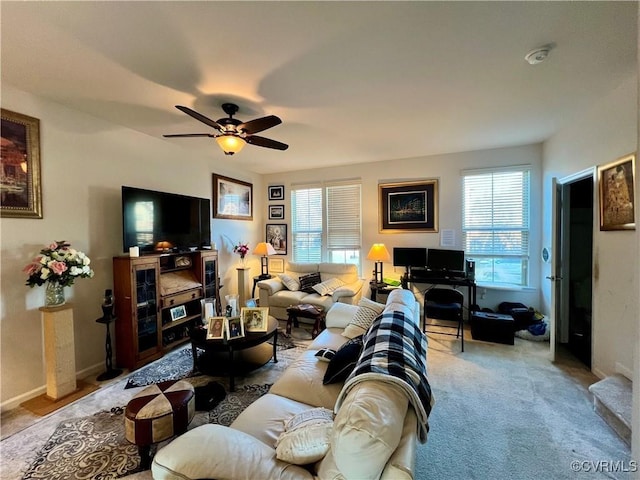 living room featuring ceiling fan