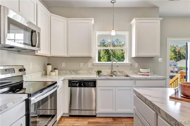 kitchen with white cabinets, sink, and appliances with stainless steel finishes