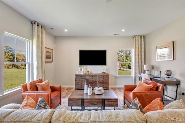 living room featuring light wood-type flooring