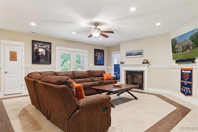 living room with ceiling fan