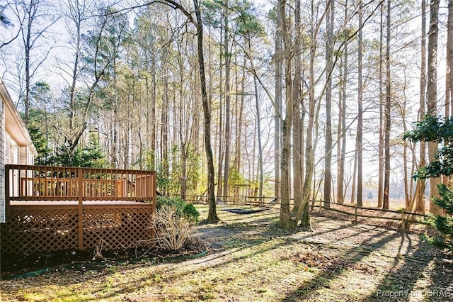 view of yard with a wooden deck