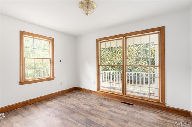 spare room featuring hardwood / wood-style flooring and plenty of natural light