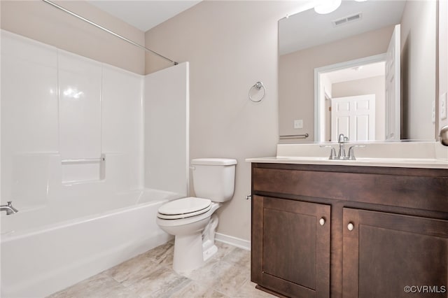 full bathroom featuring toilet, vanity, and shower / tub combination