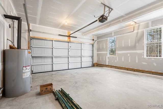 garage with water heater and a garage door opener