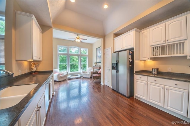 kitchen featuring white cabinetry, sink, ceiling fan, and stainless steel appliances