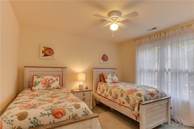 bedroom featuring carpet and ceiling fan